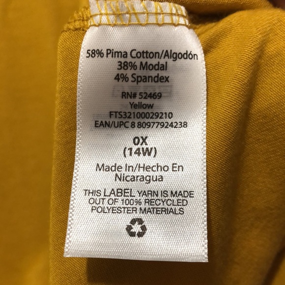 Terra Sky Tee Women 0X (14W) Solid Stretch V-Neck Long Sleeve Lightweight Yellow - Picture 6 of 6